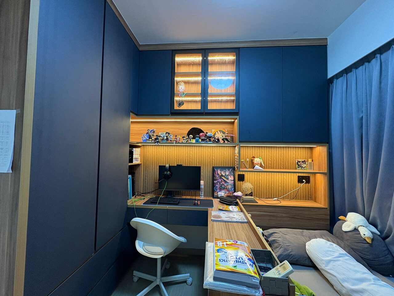 Study — desk, display and platform bed