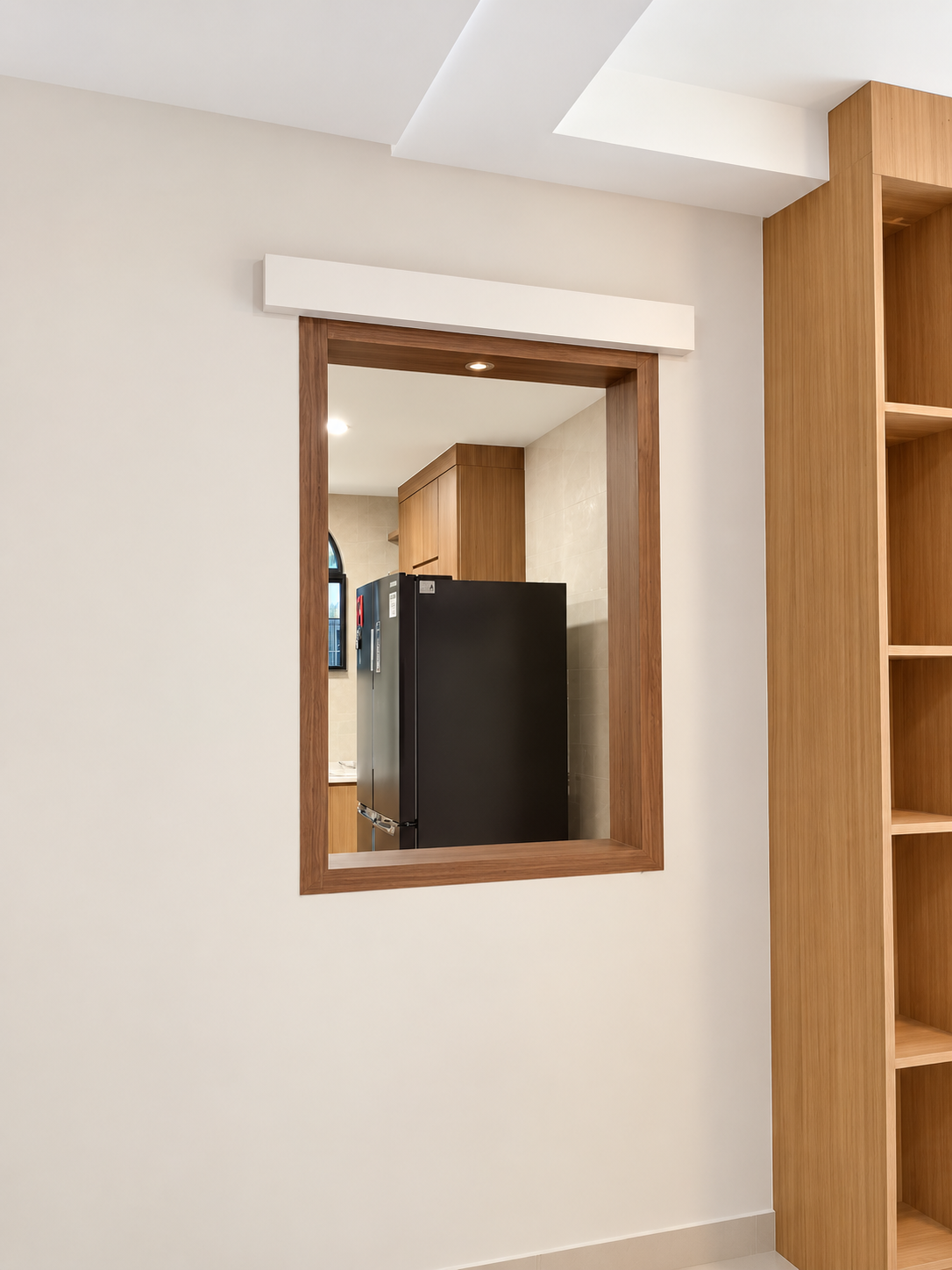 Kitchen pass-through window to outdoor area