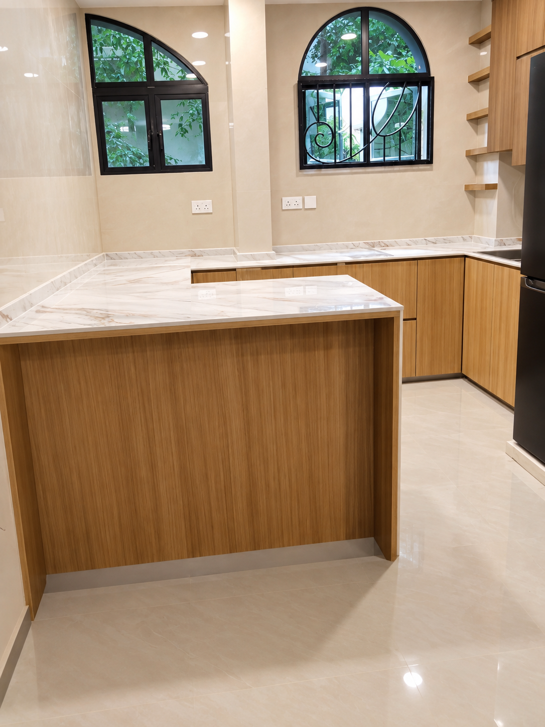 Kitchen island wide view