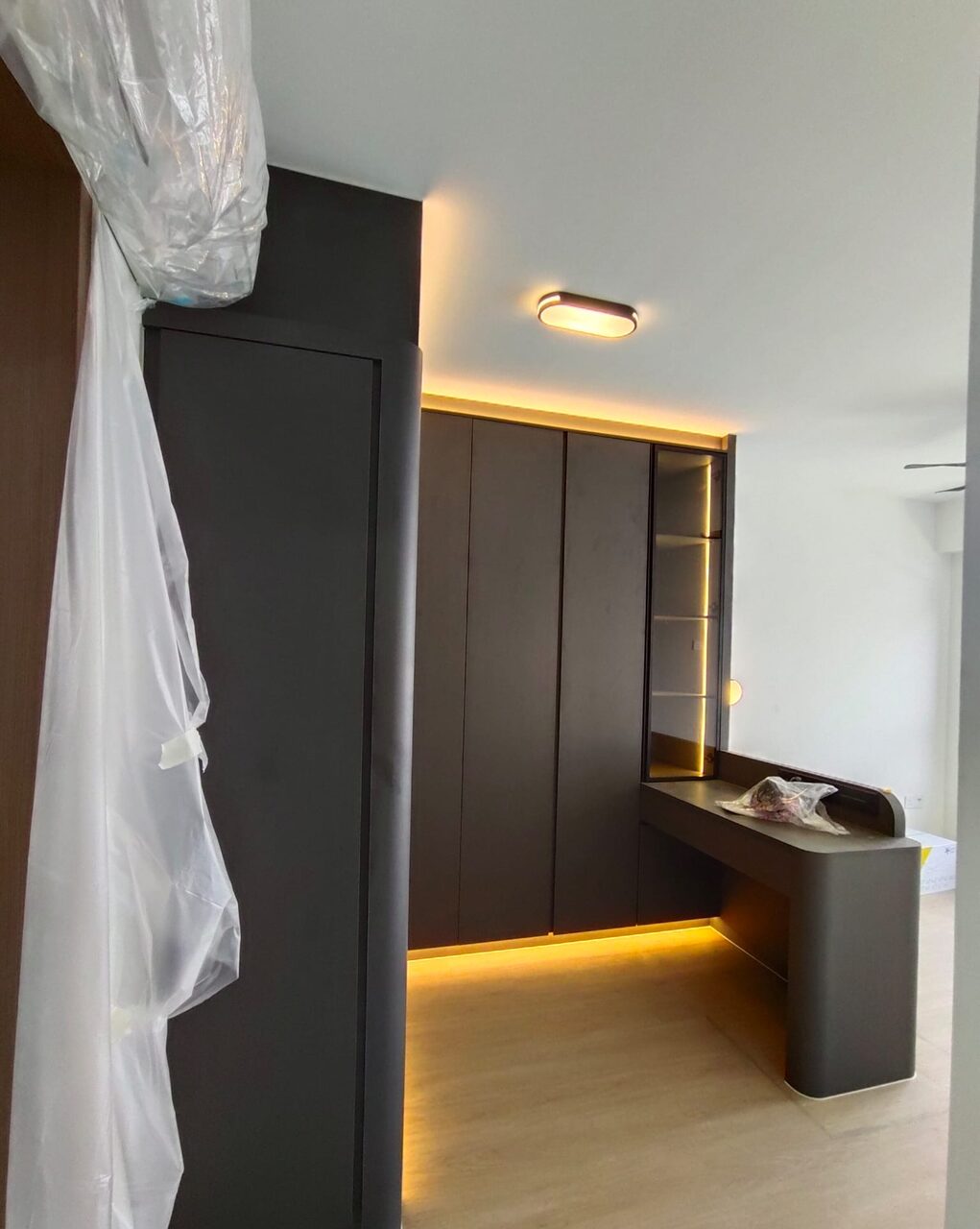 Bedroom — floating dresser and display