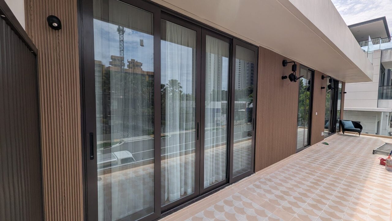 Meyer Road landed home balcony clad in timber-look fluted WPC