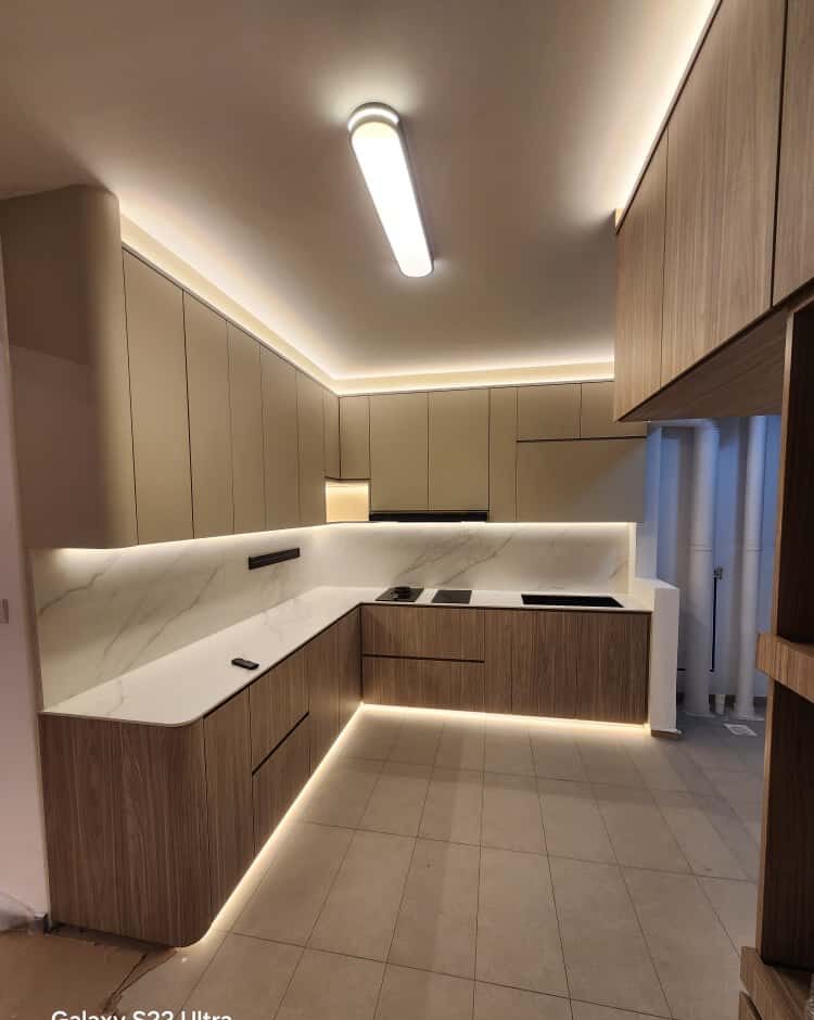 Kitchen — marble counter and LED