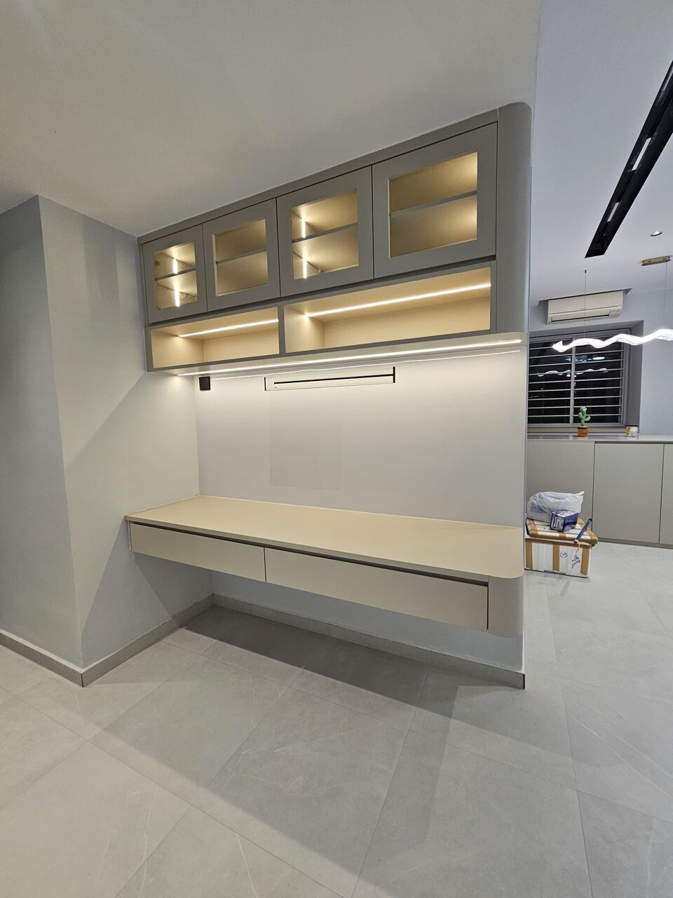 Study — floating desk and display hutch