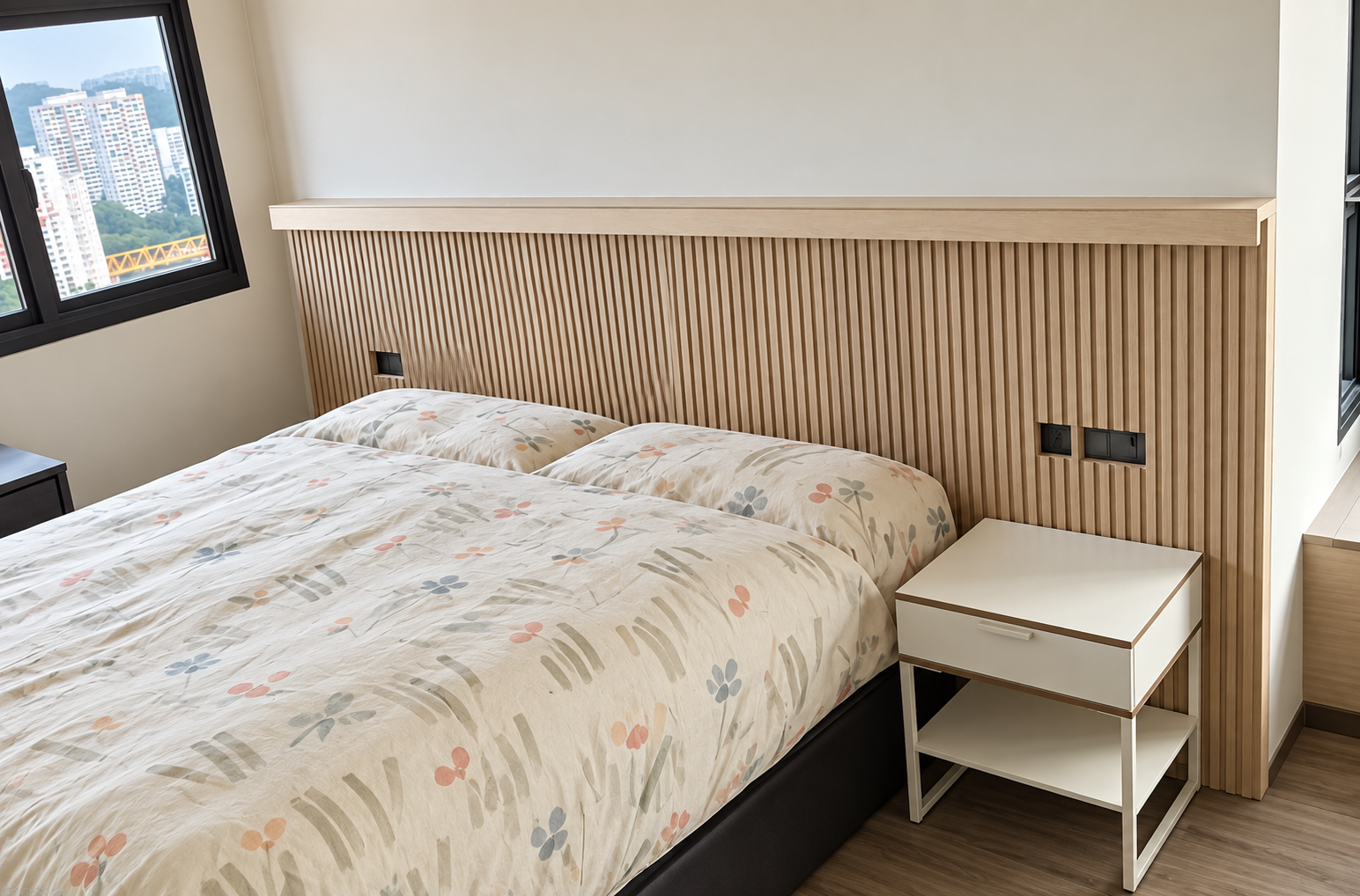Master bedroom with coordinated wardrobe and headboard millwork